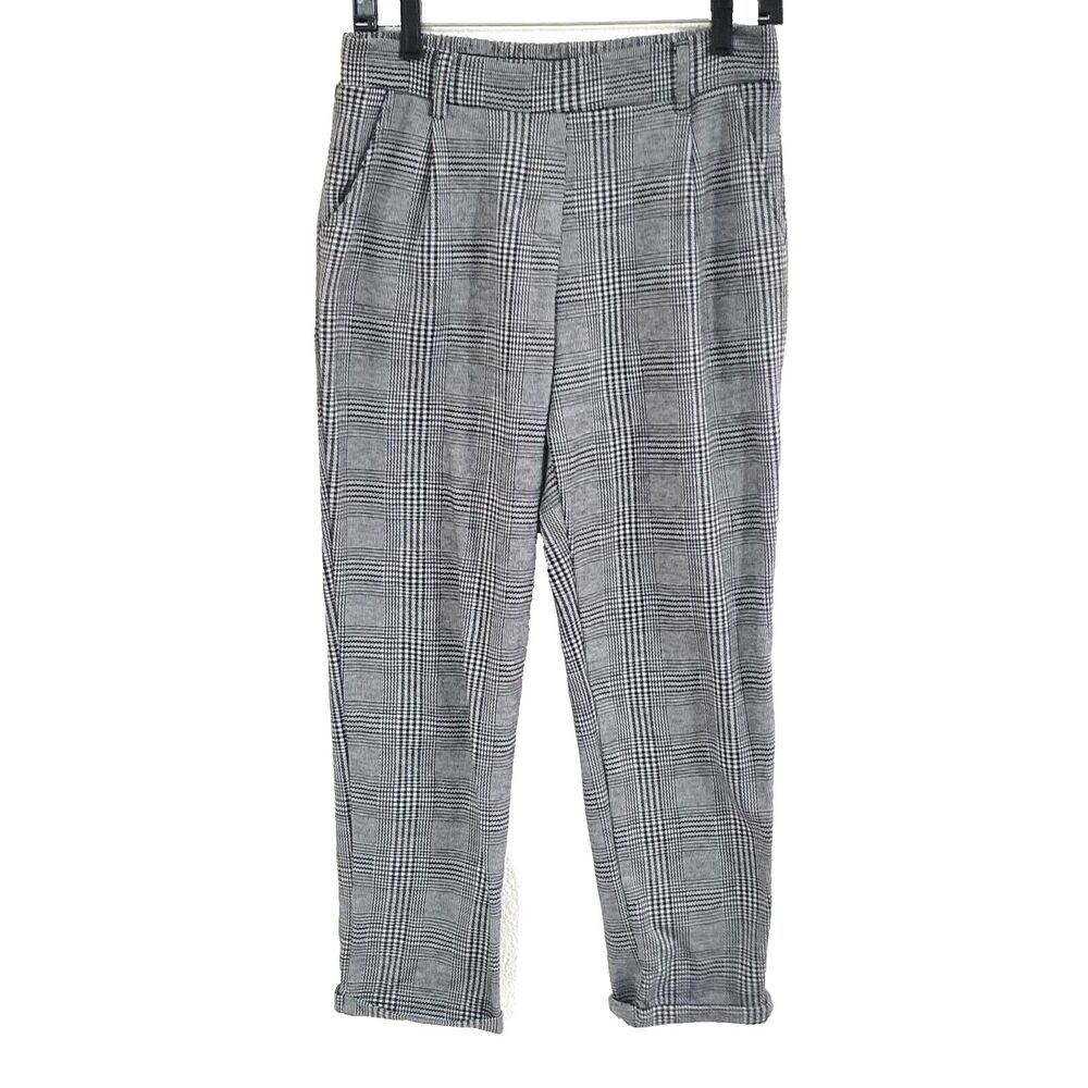 Popular 21 Ponte Pants Women L Black Houndstooth Plaid Pull On Cuffed Hem Career